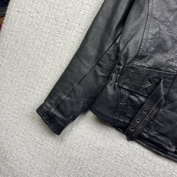 Bullmaster Leather Motorcycle Belted Biker Jacket Café Racer Black Women Sz M - Picture 5 of 16